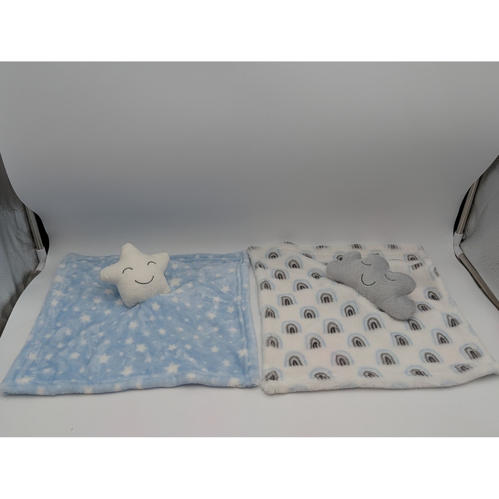 HB Baby Security Blanket Lovey Lot Blue White Star Rainbow Cloud Hudson Bay
